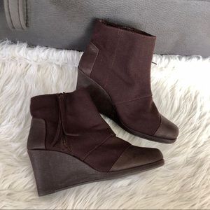 Toms chocolate brown wedge booties, size 11